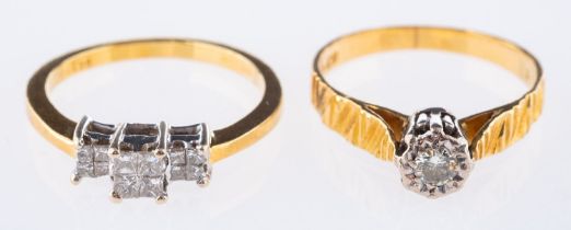 Two 18ct gold diamond rings,