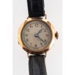 A 9ct gold 1930s wristwatch the movement stamped Swiss Made,