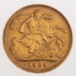 A half sovereign, an Edward VII 1903 half sovereign, 3.9grams.