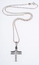 A cross designed pendant set with a brilliant-cut diamond, measuring 3.0cm x 1.50cm (inc.