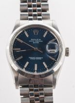 Rolex Oyster a mid-1980s gentleman's stainless-steel wristwatch the blue dial with baton numerals,