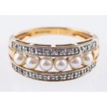 A 9ct yellow gold pearl & diamond ring,