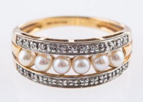 A 9ct yellow gold pearl & diamond ring,