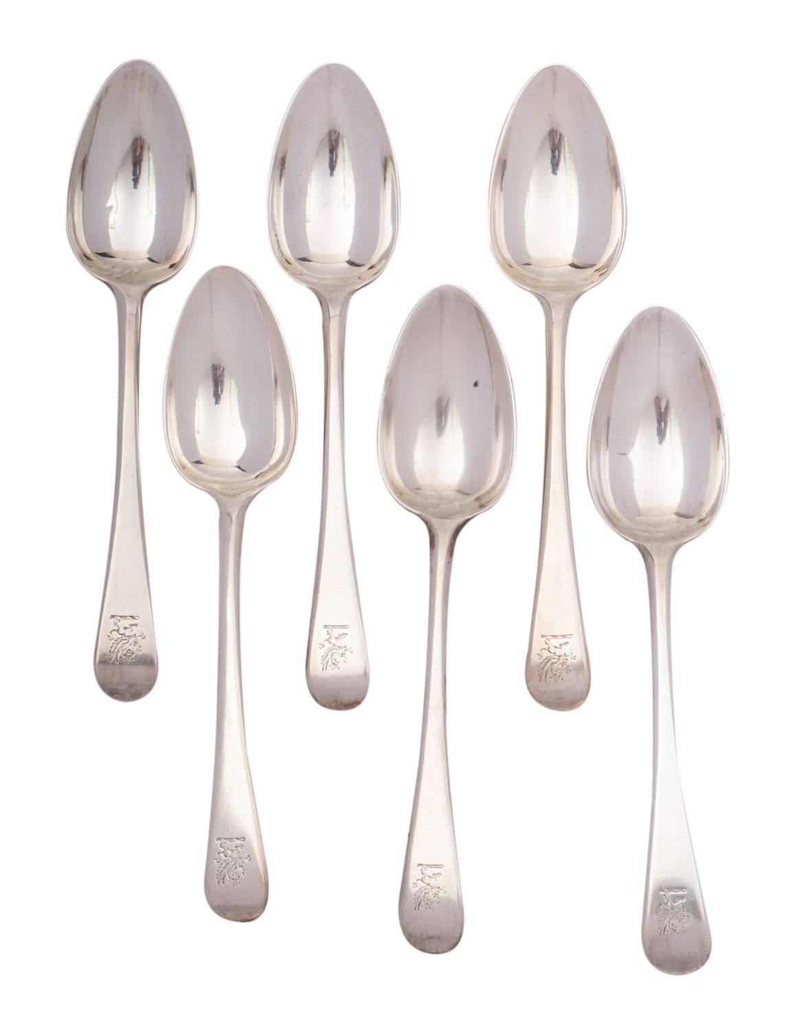A set of six George III silver Old English pattern dessert spoons by Solomon Hougham, London 1799,