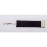A contemporary black felt & white metal watch fob, chain link & fixed swivel clasp,