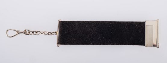 A contemporary black felt & white metal watch fob, chain link & fixed swivel clasp,