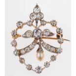 A Belle Epoque diamond & pearl brooch,