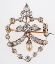 A Belle Epoque diamond & pearl brooch,