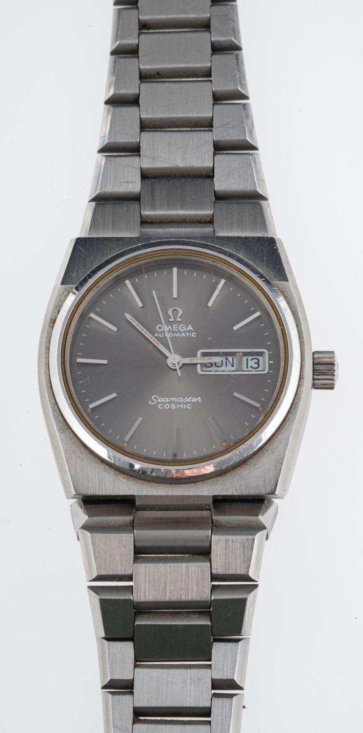 Omega Seamaster Cosmic a gentleman's 1970s wristwatch the grey dial with raised baton numerals, - Image 2 of 2