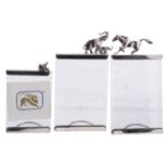 Three Italian silver and glass photograph frames by Chimeraoro, Arezzo Italy, of rectangular form,