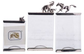 Three Italian silver and glass photograph frames by Chimeraoro, Arezzo Italy, of rectangular form,