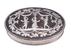 An 18th century Dutch tortoiseshell and silver snuff box, not marked,