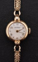 Vertex a 9ct gold ladies watch, the round silvered dial with black Arabic numerals,