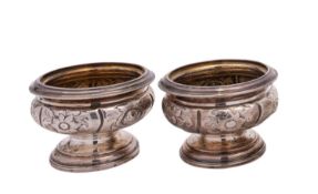 A pair of George IV silver salts by William Bateman I, London 1827, of circular form,