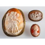 A group of three cameo brooches,