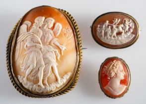 A group of three cameo brooches,