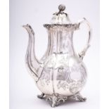 A Victorian silver coffee pot by James Aldridge, London 1853, of fluted baluster form,
