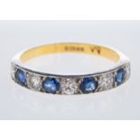 An 18ct gold half eternity ring, with alternating brilliant-cut diamonds and circular-cut sapphires,