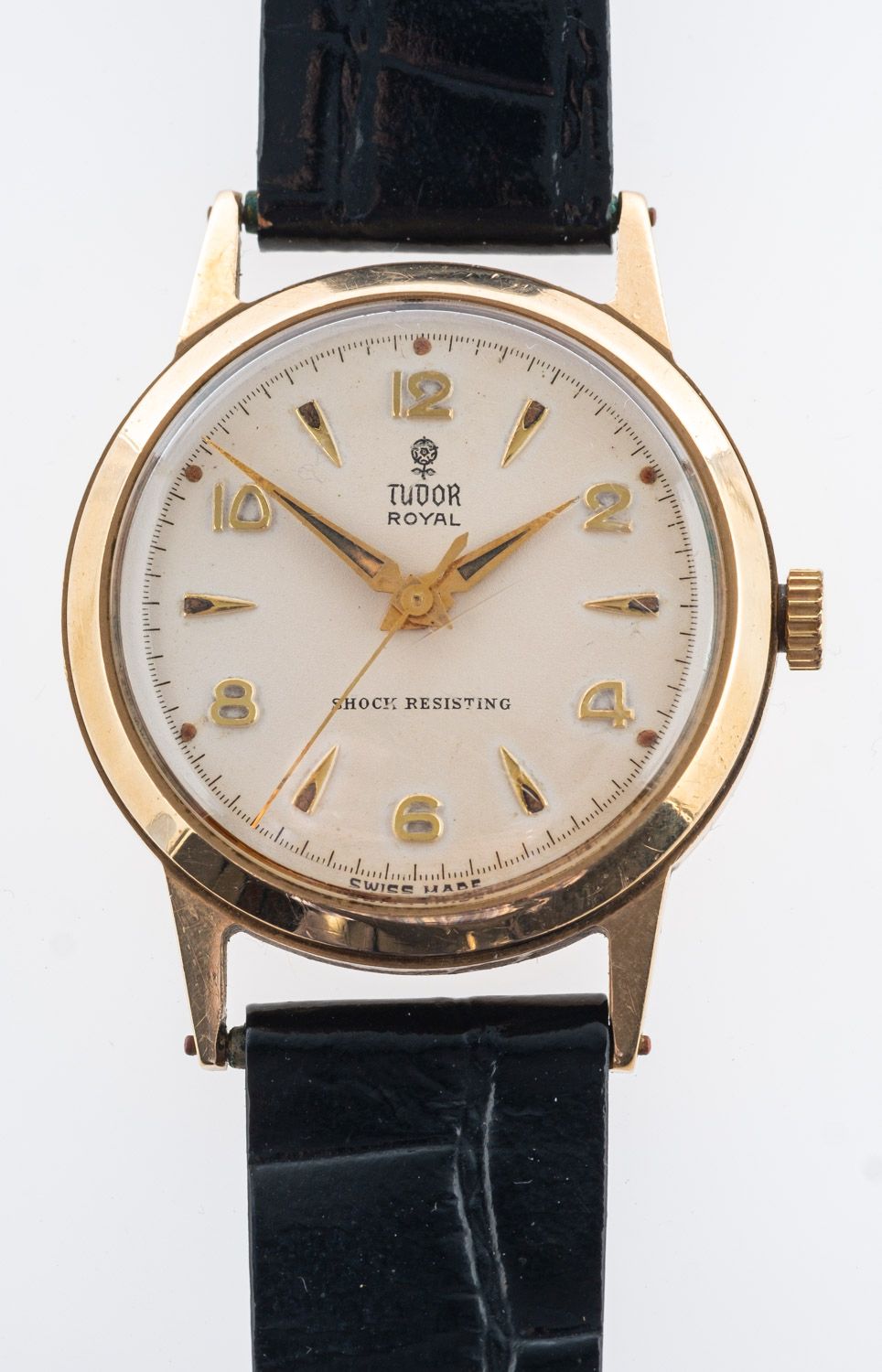 Tudor a 9ct gold gentleman's wristwatch the round cream dial signed Tudor Royal,
