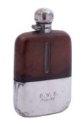 A George V silver glass and leather spirit flask by James Dixon & Sons Ltd, Sheffield 1925,