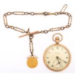 Bravingtons Renown a 9ct gold open-faced pocket watch the chrome-plated movement having a lever