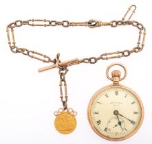 Bravingtons Renown a 9ct gold open-faced pocket watch the chrome-plated movement having a lever