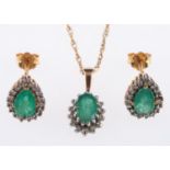 An emerald and diamond necklace and earrings,