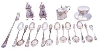 A group of silver items comprising: a pair of cased pepperettes by Francis Howard Ltd Sheffield
