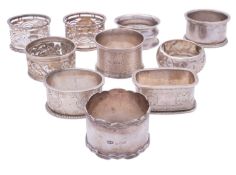 A group of ten various silver napkin rings, various dates and makers, 233g (7.