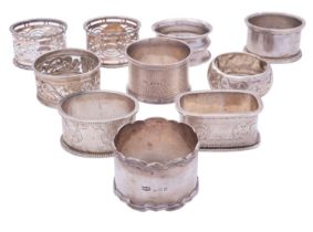 A group of ten various silver napkin rings, various dates and makers, 233g (7.