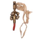 An early 18th century child's silver-gilt teether, rattle and whistle,