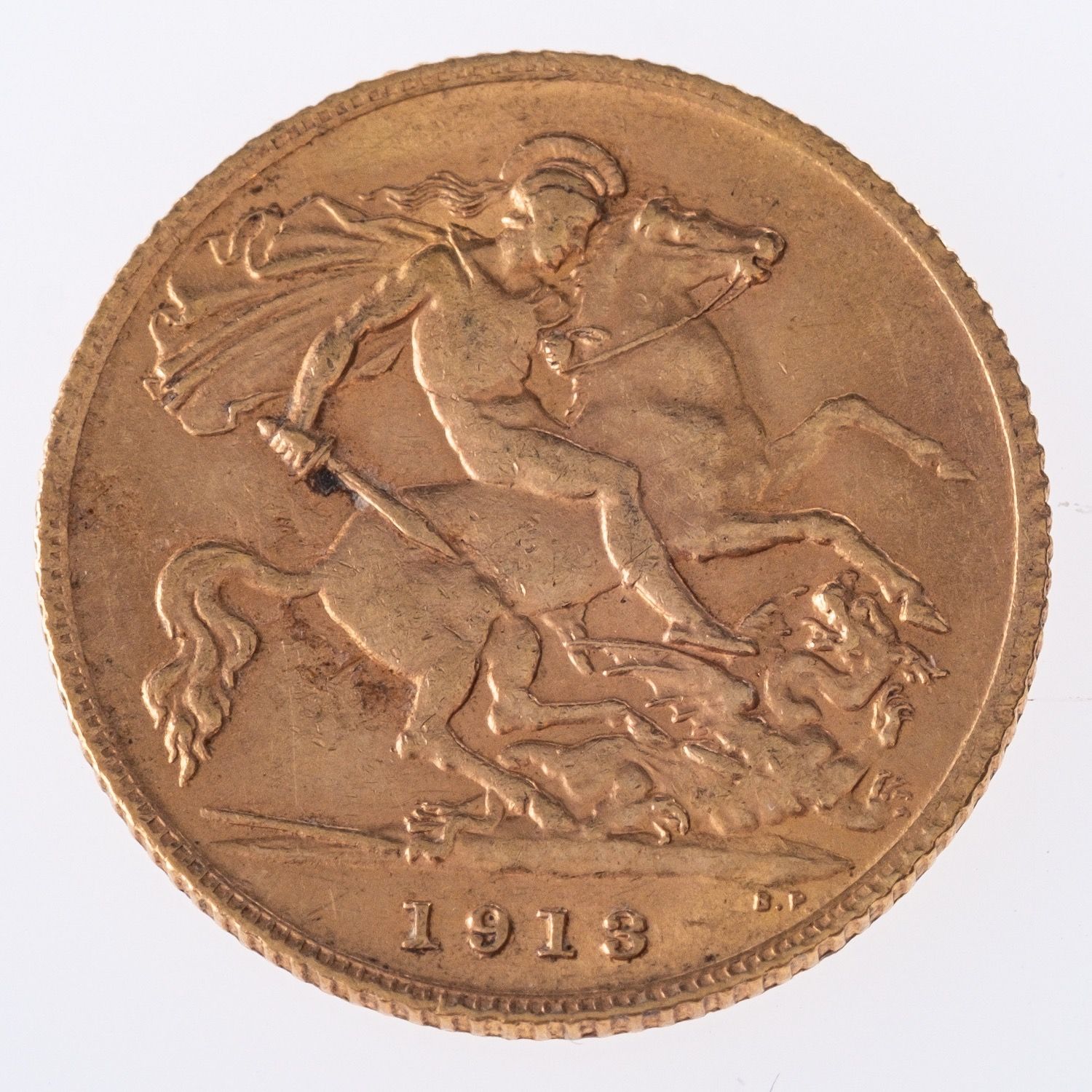 A half sovereign, an unmounted George V 1913 half sovereign, 3.9grams.