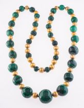 An antique malachite necklace, circa 17th/18th century, a string of graduated malachite beads,