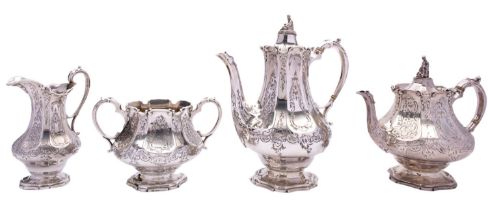 A Victorian four piece silver tea and coffee service by Edward & John Barnard, London 1853,