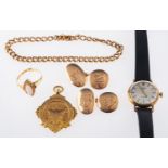 A mixed group of jewellery, including a pair of oval & circular link engraved cufflinks, chain link,
