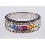 An 18ct white gold multi-colour sapphire ring,