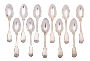 A set of eleven Victorian silver fiddle and thread pattern teaspoons, makers John & Henry Lias,