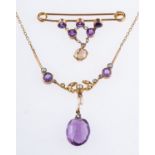 An Edwardian amethyst and pearl necklace & brooch,