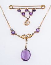 An Edwardian amethyst and pearl necklace & brooch,