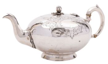 A Victorian silver tea pot by William Robert Smily, London 1853, melon form,