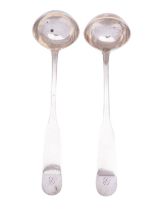 A pair of early 19th century Scottish provincial silver Oar pattern toddy ladles, by David Manson,