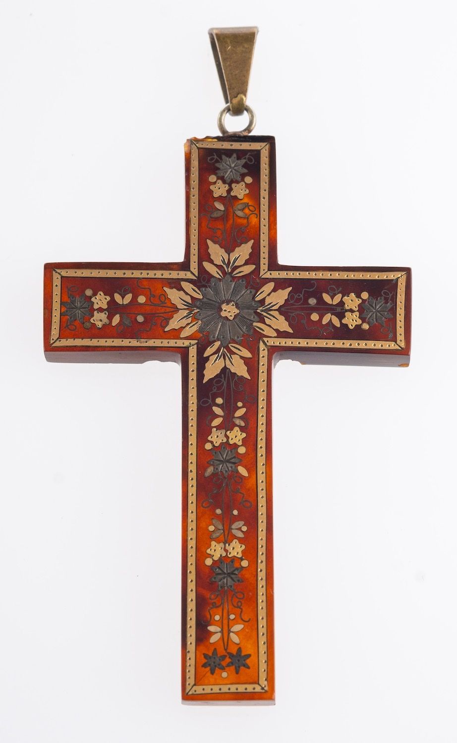 A Victorian pique tortoiseshell pendant cross,