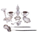 A group of silver items comprising: a George III silver salt by Stephen Adams II, London 1812,