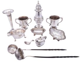 A group of silver items comprising: a George III silver salt by Stephen Adams II, London 1812,