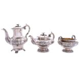 A William IV silver part tea service by Richard Pearce & George Burrows, London 1836,