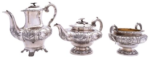 A William IV silver part tea service by Richard Pearce & George Burrows, London 1836,