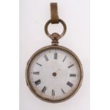 A small Edwardian silver-plated open-faced pedometer (missing hands) diameter 42mm.