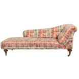 A Victorian upholstered chaise longue; with Tartan brocade upholstery,