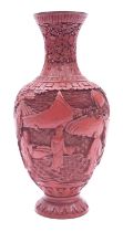 A Chinese cinnabar lacquer vase, figure
