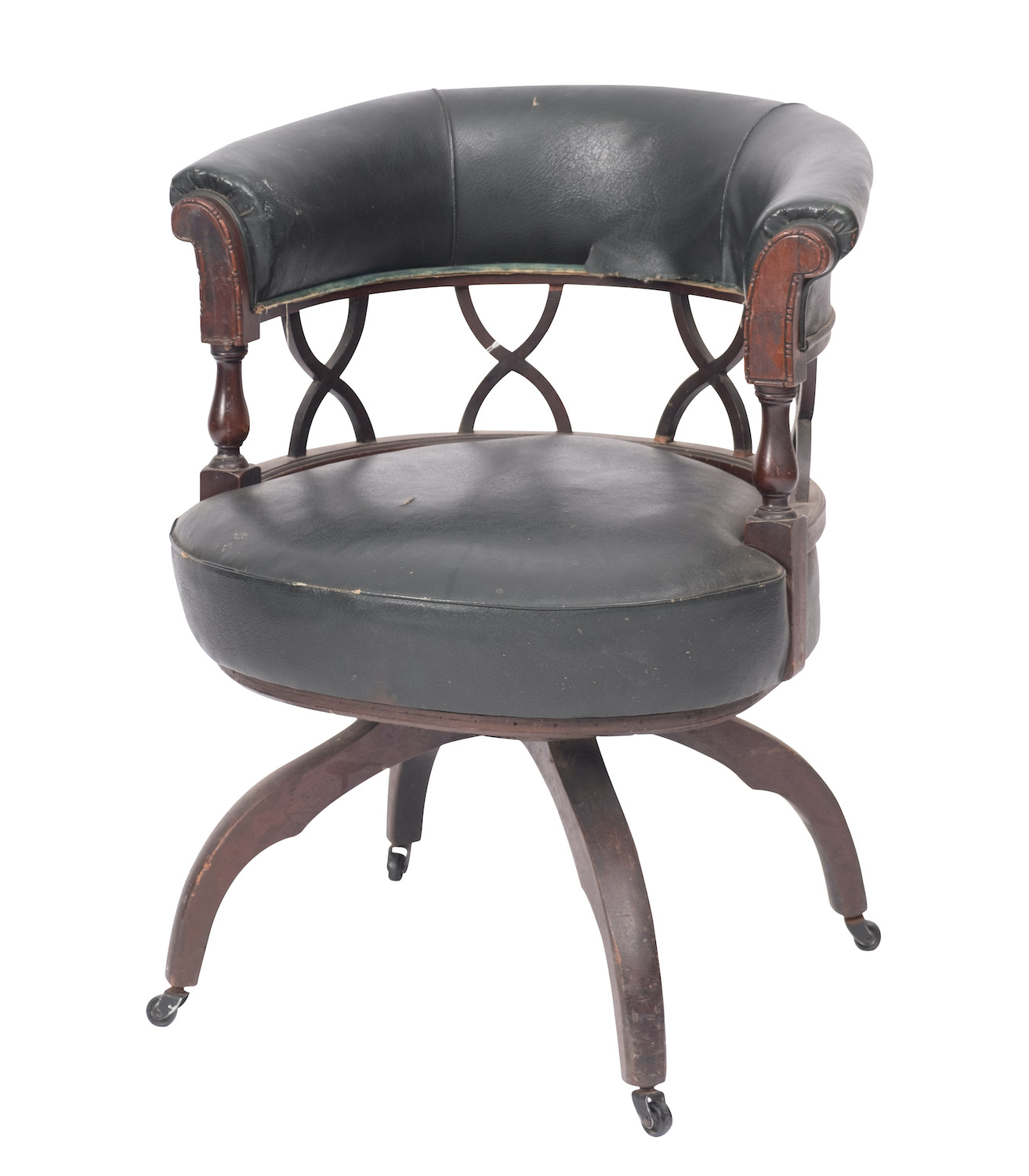 A mahogany and upholstered 'cock fightin